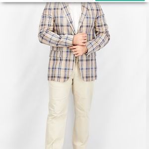 Lauren Ralph Lauren UltraFlex Tan Blue Plaid Linen Sport Coats Mens 42R